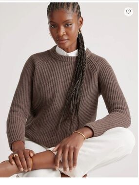 QUINCE Organic Cotton Fisherman Crew Sweater Heather Brown Small